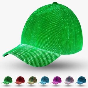LED Hat. 7 Colors Baseball Cap Light Up Rave Hat Fiber Optic Luminous